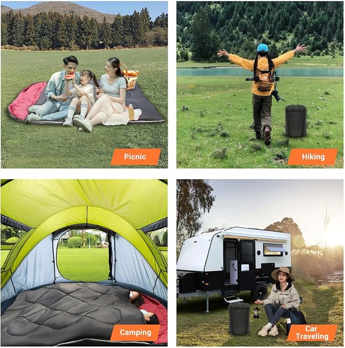Double Sleeping Bag for Adults Camping,Bring Pillow, XL Queen Size Sleeping Bags for 2 Person Hiking Backpacking, Lightweight Waterproof with Compression Sack