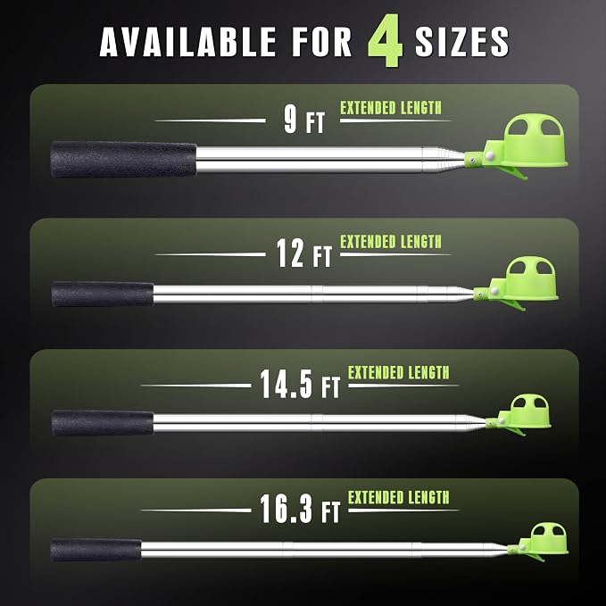 Golf Ball Retriever for Water,9Ft/12Ft/14.5Ft/16.3Ft Telescopic Stainless Steel with Locking Clip Golf Ball Retriever