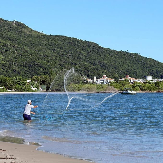Goture American Fishing Cast Net,Casting Nets Freshwater Saltwater for Bait Fish Shrimp Trap 3ft/4ft/6ft/7ft/8ft/10ft/12ft Radius 1/4 3/8inch Mesh Size,Throw Fishing Castnet with Needle Shuttle