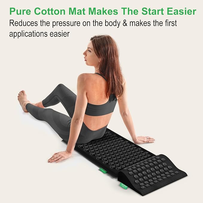 Premium Acupressure Mat and Pillow Set - Natural Eco-Friendly Linen & Coconut Fiber,Ergonomic Design,Relieves Stress & Tension,with Carrying Bag,Full Body Pro Set
