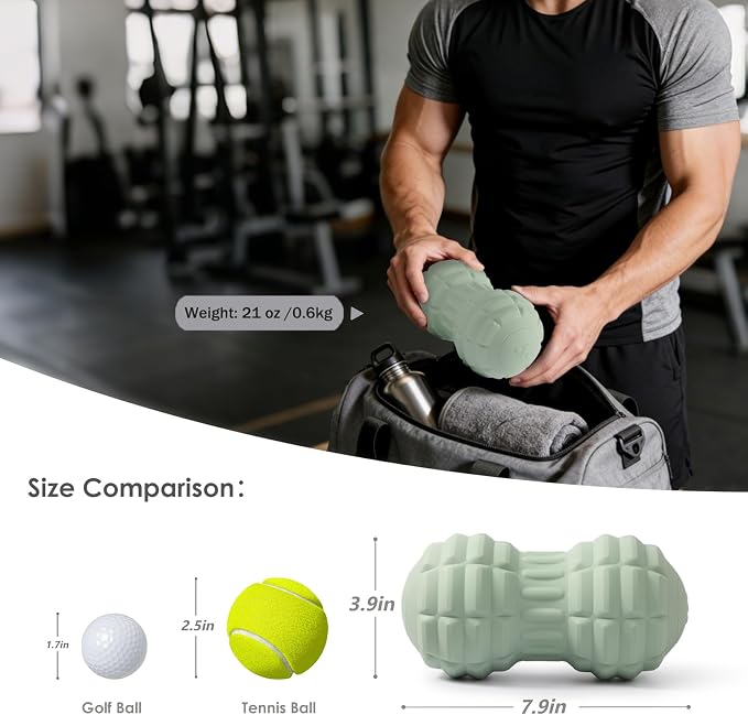 Silicone Vibrating Peanut Massage Ball Roller, Water Resistant Electric Double Lacrosse Massage Ball with 4 Intensities for Muscle Tightness, Deep Tissue Massager for Foot, Back, Hip (Green)