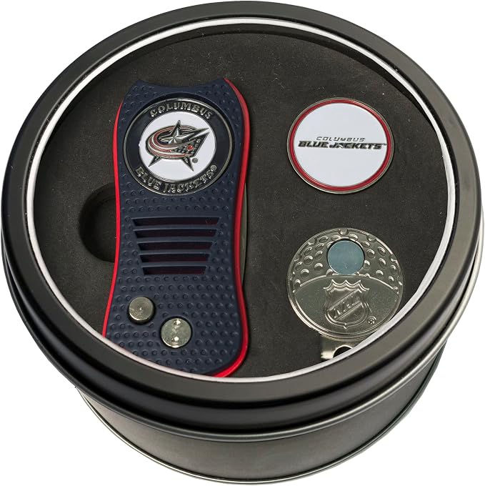 Team Golf NHL Gift Set Switchblade Divot Tool, Cap Clip, & 2 Double-Sided Enamel Ball Markers, Patented Design, Less Damage to Greens, Switchblade Mechanism