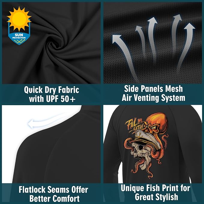 Palmyth Fishing Hoodie for Men Long Sleeve Sun Protection UV UPF 50+ Shirts | Hidden Zipper Pocket, Thumb Loops, Quick-Dry, Side Mesh Panels, Lens Cleaning Cloth, 4-Way Stretch