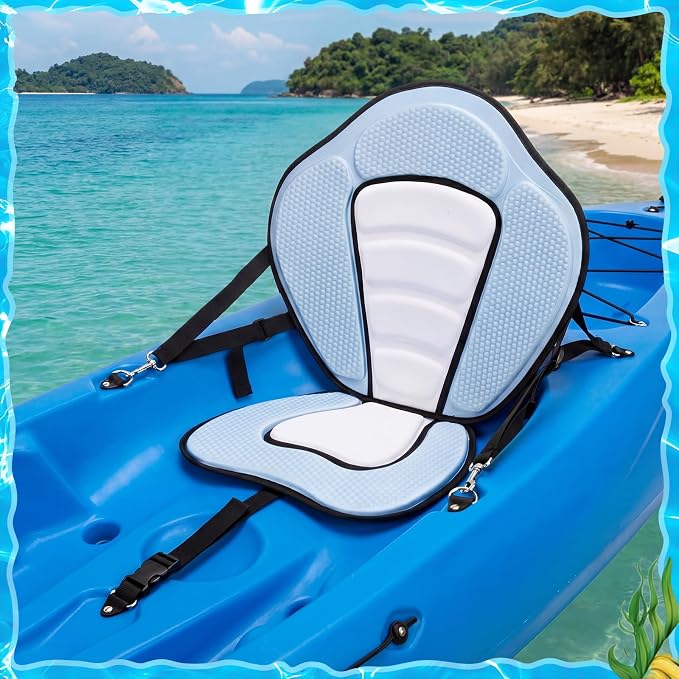 Vinsot Kayak Seat Cushion Universal Paddle Board Seat with Back Support Adjustable Non Slip Boat Chair Seats with 4 Straps and Storage Bag for Kayak Boat Sup Canoe