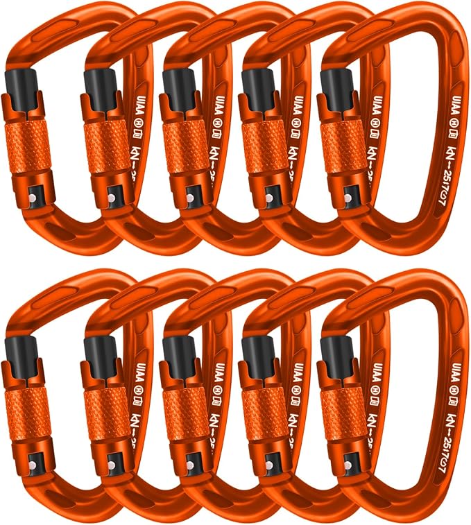 UIAA Certified Professional Heavy Duty Large Locking Carabiner Clips Climbing Carabiner 25kN Auto Locking Carabiner for Rock/Ice Climbing Rappelling Rescue Swing etc, D Shaped