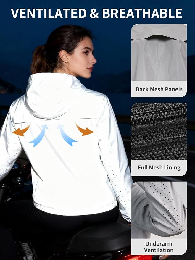 WOSAWE Men Reflective Jacket Night Glowing Bomber Jacket MTB Cycling Windbreaker Travel Sport Coat