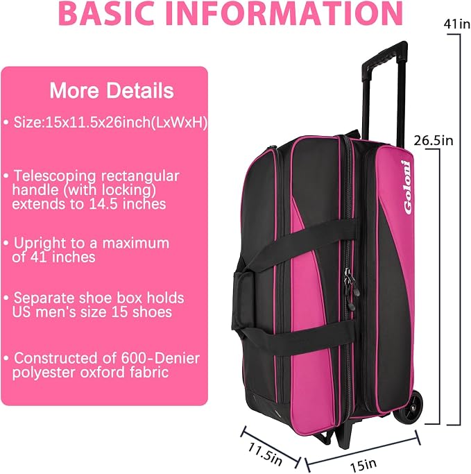 Goloni 3 Ball Bowling Bag with Wheels, Rolling Bowling Roller Bag with Retractable Handle for Balls & Bowling Accessories