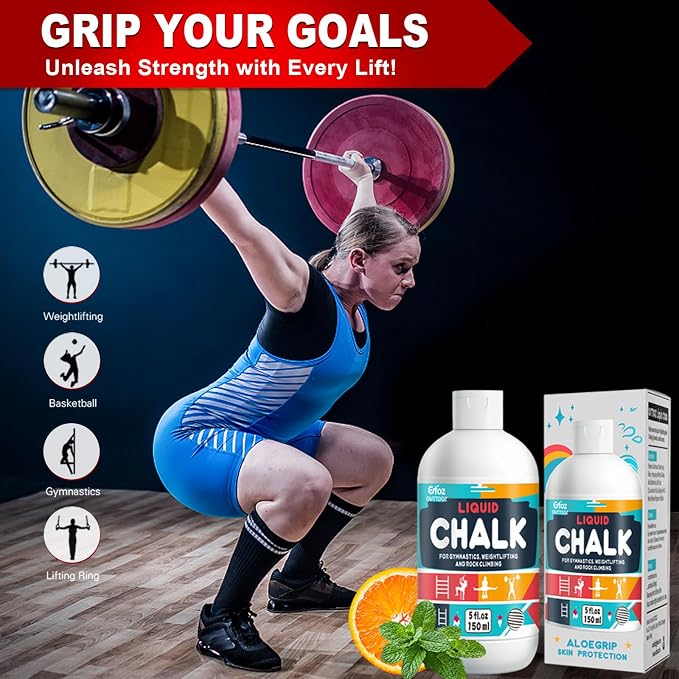 Pro Grade Liquid Chalk 2 oz or 12 oz Mess-Free Gym Chalk for Weightlifting, Gymnastics, Rock Climbing, Dancing, Dries in Seconds