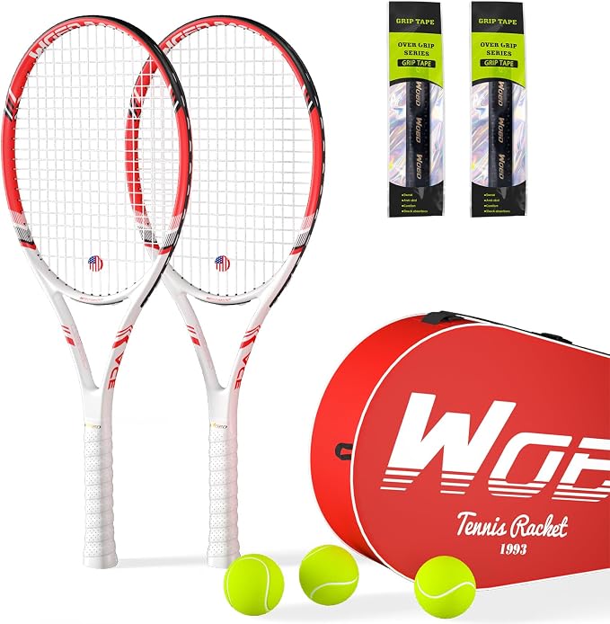 Pro Tennis Racket for Adults, 2 Player 27 inch Speed Tennis Racquet Acceptable for Beginner and Professional with 3 Tennis Balls, 2 Vibration Dampes, 2 Overgrips, Tennis Bag