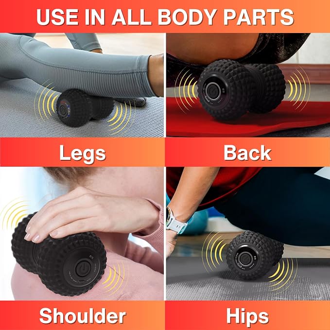 ZeenKind Vibrating Peanut Massage Ball Plantar Fasciitis Muscle Pain Relief | Portable Foot Roller Massager for Deep Tissue Therapy Muscle Pain Myofascial Release, 4 Vibration Speed