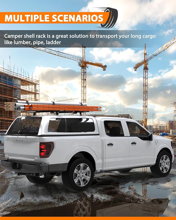 MELIPRON 50" Truck Cap & Topper Ladder Roof Rack Adjustable Van Rack for Kayak Canoe Lumber Pipe(Max Load 500lbs)