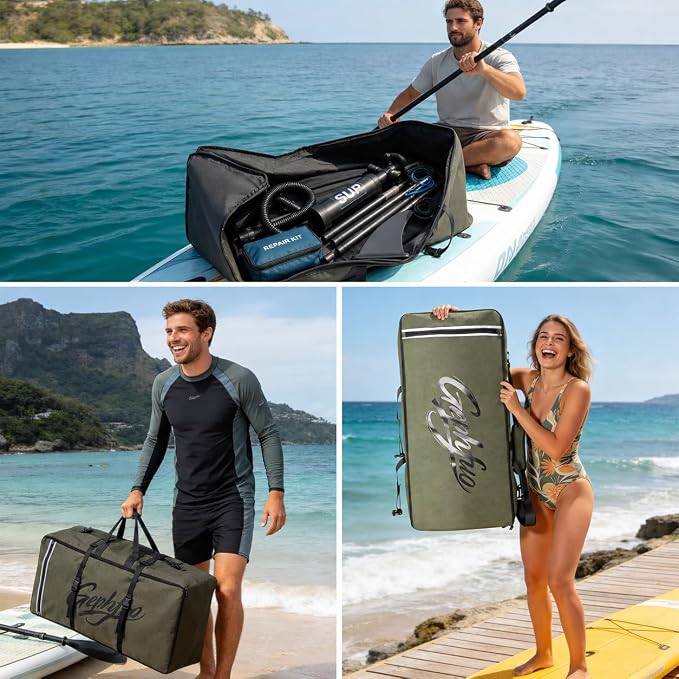 Modoker Inflatable Stand Up Paddle Board Bag, 2-in-1 110L Large Capacity Paddle Board Backpack with Padded Shoulder Straps, Water Resistant SUP Travel Bag for Pump, Paddle Board& Accessories