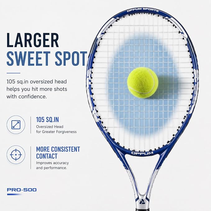 2-Pack Adult Tennis Rackets, 105 Sq Inch Oversized Head Pre-Strung for Beginners and Intermediate, Arm Friendly Vibration Control Set with Bag and Balls