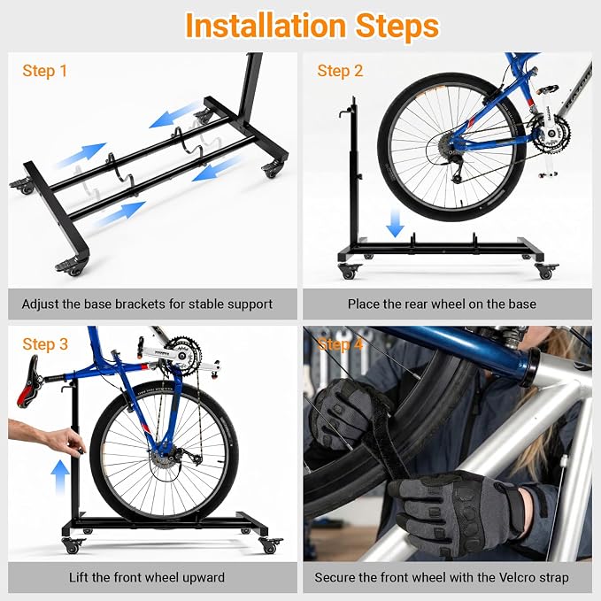 Vertical Bike Stand, Freestanding Bike Rack Garage Storage with Adjustable Height for Wheels up to 29", Space-Saving Indoor Bicycle Stand for Garage & Apartment, Upright Bike Holder for MTB Road Bike