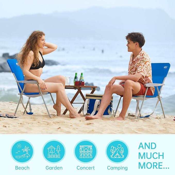 #WEJOY Folding Beach Chair for Adults, Lightweight Beach Chair with Shoulder Straps, High Back Camping Chairs with Hard Armrest, Supports 300lbs for Outdoor Lawn Concert