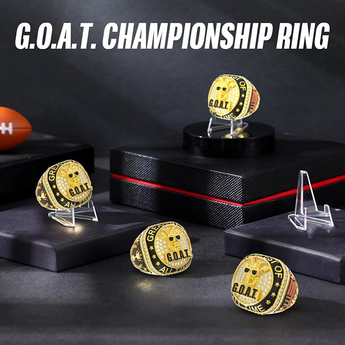 Misdary Soccer Baseball Basketball Championship Rings with Holder Most Valuable Player Trophy Gold Ring Award Gift Team Prize for Football Tournament Winner