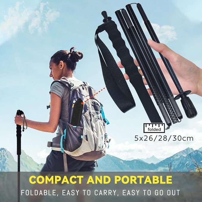 5-Section Carbon Fiber Trekking Poles, Lightweight and Durable 2-Pack, Foldable, Straight Grip, Suitable for Hiking, Trekking and Mountaineering