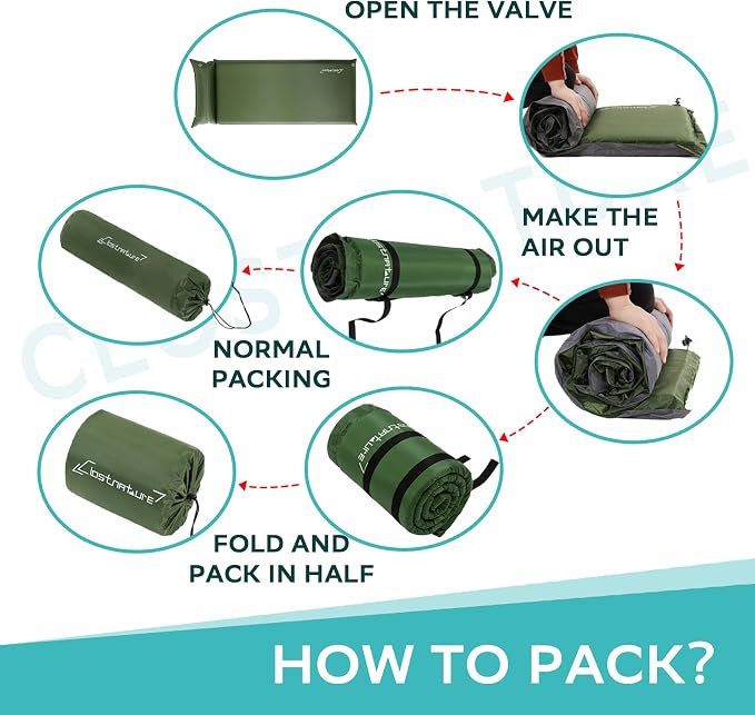 Clostnature Self Inflating Sleeping Pad for Camping - 1.5/2/3 inch Camping Pad, Lightweight Inflatable Camping Mattress Pad, Insulated Foam Sleeping Mat for Backpacking, Tent, Hammock