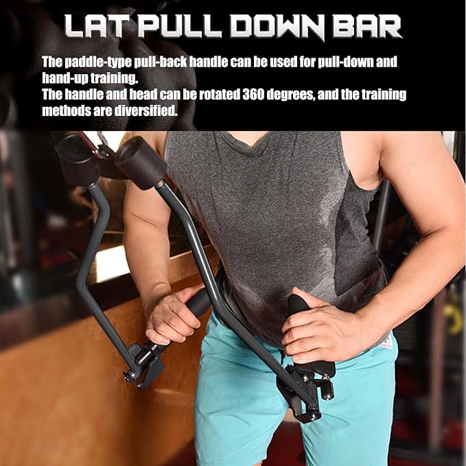 Adjustable Lat Pull down Bar, Cable Machine Attachments for Gym, Home Gym Fitness T-bar Row Pulldown Attachments, Lat Pull Down Machine Wide Grip Neutral Grip Handle