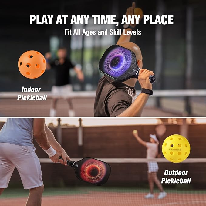 niupipo Pickleball Paddles Set of 2 or 4, USAPA Approved Fiberglass Pickleball Paddle Set with Balls and Bag, Polypropylene Honeycomb Core, Lightweight Pickleball Paddles for Beginners Men Women