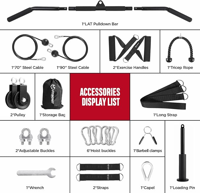 FitBeast Pulley System Gym, Cable Weight Pulley System for Gym LAT Pulldown, Biceps Curl Workout, Ideal Home Gym Equipment for Forearm, Shoulder, Strength Training