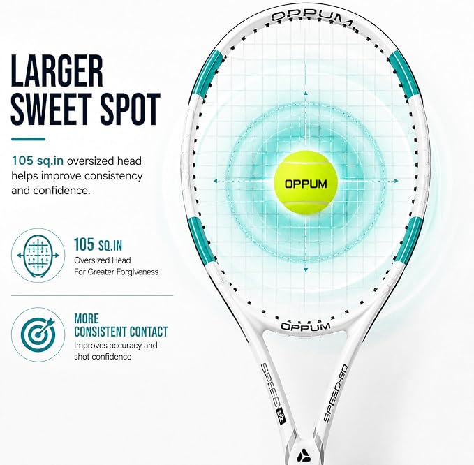 2-Pack Adult Tennis Rackets, 105 Sq Inch Oversized Head Pre-Strung for Beginners and Intermediate, Arm Friendly Vibration Control Set with Bag and Balls