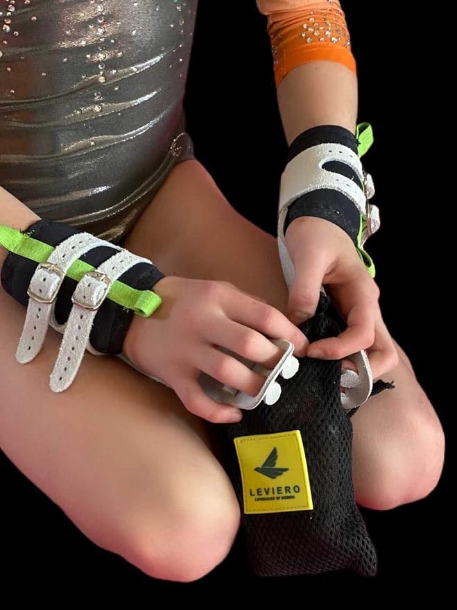 Gymnastics Grips Set, Grips for Gymnastics Girls, Dowel Grips with Soft Leather, Double Buckle Wrist Closure, and Adjustable Finger Holes, for All Ages