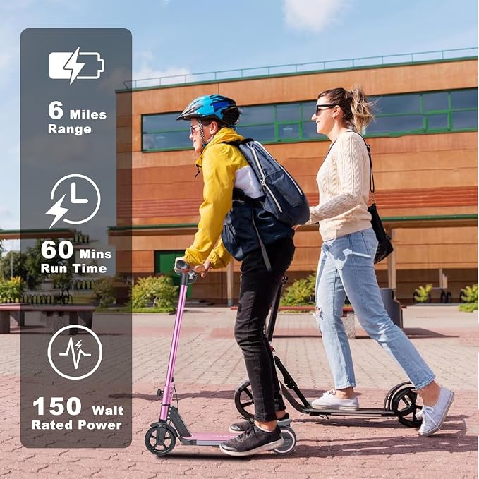 Electric Scooter for Kids Ages 6-12, 150W Motor, 4/7/11 Mph, 60 mins Ride Time, Adjustable Speed, LED Display, Colorful Lights, Electronic Brake, Foldable Kids Electric Scooter ,UL2272 Certified(Pink)