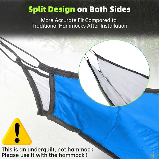 Hammock Underquilt for Camping - Full Length Blue Lightweight Warm Quilt for 3-4 Seasons (41-68°F) - Soft & Durable for Hiking, Backpacking, Beach, Travel - Holds Up to 500lbs
