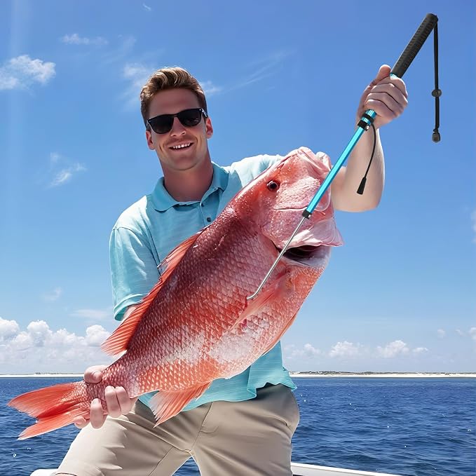 SANLIKE Telescopic Fishing Gaff Aluminum Pole with Nonslip Rubber Handle Stainless Steel M8 Screw Hook