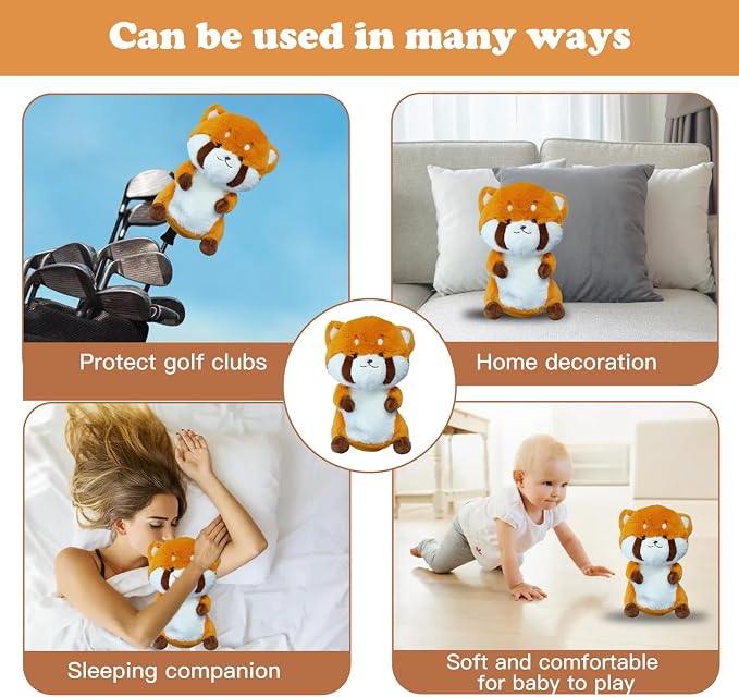 Cute Red Panda Golf Headcover, Animals Plush Golf Club Head Covers, Small Size Fits Hybird and Irons, Large Size Fits Standard 460cc Driver Head