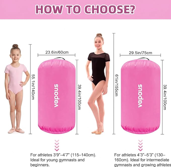 Vapaus Gymnastics Air Barrel Inflatable Tumbling Roller Mat Back Handspring Trainer Air Tumbler Octagon Barrel Gymnastics Equipment for Tumble Track Cheerleading Yoga Training Durable AntiSlip Double Seal Without Pump