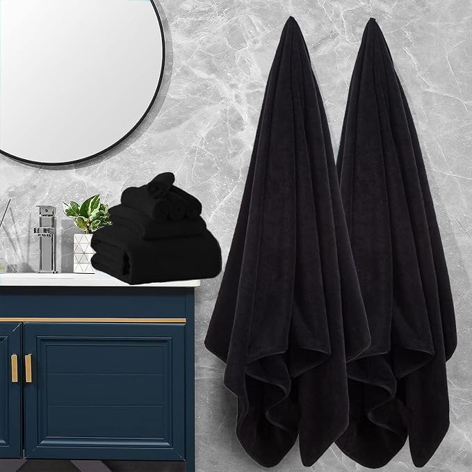 Black Bath Towels Set of 8, Quick Dry Ultra Soft Bath Sheets, 2 Large 35x70 Inch/2 Hand/4 Washcloths, Absorbent Shower Towels for Bathroom Hotel Spa