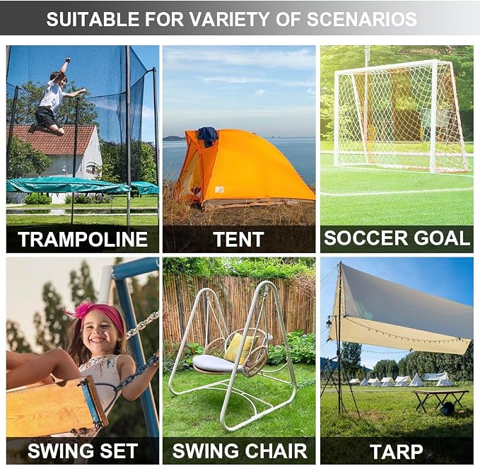 EURMAX USA 4-Pack Windproof Trampoline Stakes Anchor Kit-Steel Corkscrew Anchor,Heavy Duty Tie Down Kit with T-Hook&Reinforced Safety Straps,Secure Weatherproof Protection for Trampoline,Tent&Playset