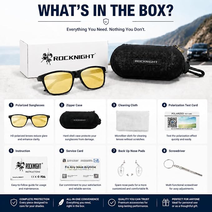 ROCKNIGHT Polarized Driving Sunglasses with Spring Hinges