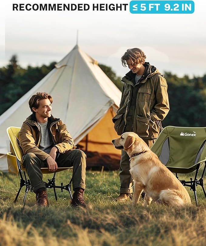 Gonex Portable Camping Chair, The 5th Gen Ultralight Compact Backpacking Foldable Lightweight Folding Chair for Outdoor Camp Hiking Beach Picnic Concert, Supports 330lbs (Army Green, 2 PCS)