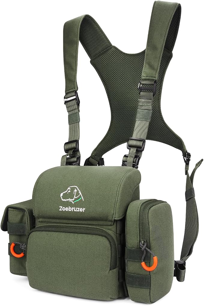 Binocular Harness Chest Pack, Bino Harness Bag with Rangefinder Pouch & Rain Cover, Molle System Multifunction Hunting Pack