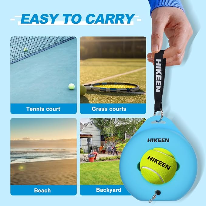 Hikeen Premium Tennis Trainer Rebound with Metal Base,Portable Solo Tennis Trainer Set with 3 Highly Elastic String Balls,Tennis Practice Equipment for Adult Kids an Beginners