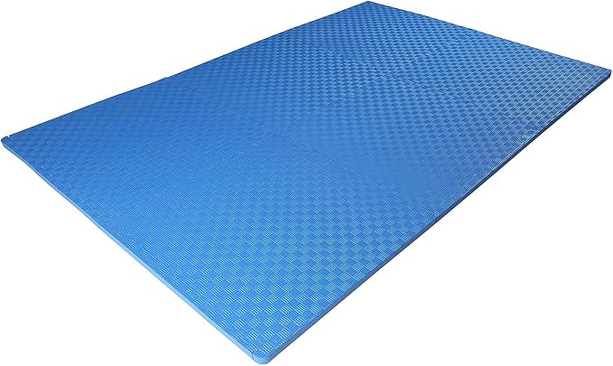 BalanceFrom Puzzle Exercise Mat 1" Thick, EVA Interlocking Foam Floor Tiles for Home Gym, Mat for Home Workout Equipment, Floor Padding for Kids, Blue, 24 in x 24 in x 1 in, 24 Sq Ft - 6 Tiles