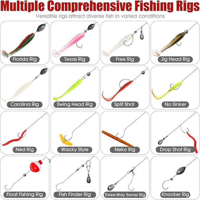 517 Pcs Large 3 Layers Tackle Box with Tackle Fishing Lures Kit Included Pliers, Fish Lip Gripper, Crankbait, Hooks, Other Accessories Fishing Kit for Men Gifts Summer Vacation(Black White)
