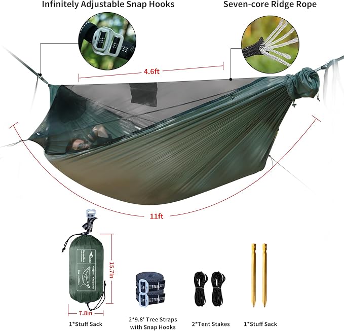 NomadNest 11ft Camping Hammock with Hammock Underquilt, Detachable Full-Open Mesh, Lightweight Portable Hammocks for Camping Hiking Backpacking