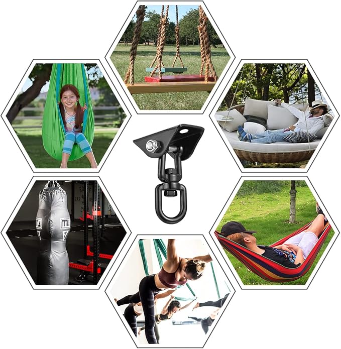 Hammock Hanging Kit, Hanging Chair Hardware with Chain 1000 lb Capacity Hammock Hooks, Heavy Duty Porch Swing Hanger, 360 Swivel Ceiling Hooks Snap for Chair, Seat, Yoga, Punching Bag, Gym (Black)