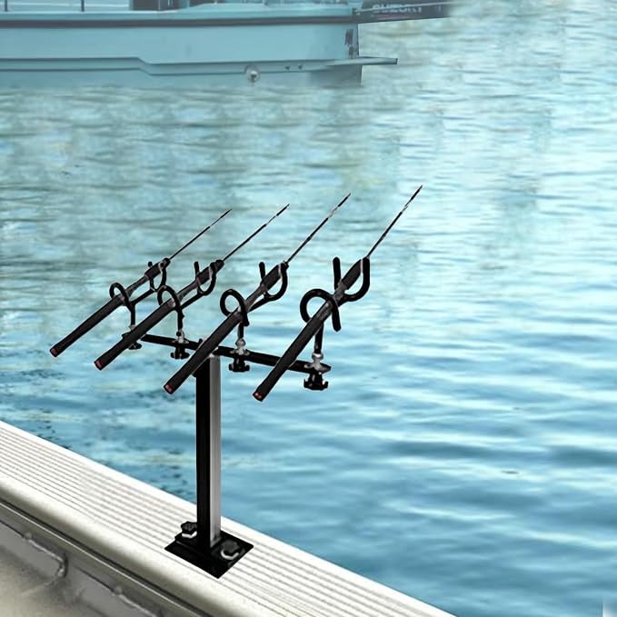 Fishing Rod Holder for Boat,Marine Fishing Pole Rack with The Function of Holding Four Fishing rods and 360 Degree Rotation & Adjustable Height,Includes mounting Plate.