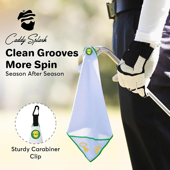 Caddy Splash Pocket Mag Towel – Magnetic Microfiber Golf Towel with Ball Pocket, Ultra-Absorbent & Durable, Strong Magnet & Carabiner for Easy Bag Attachment – The Ultimate Golf Towel-Green/Yellow