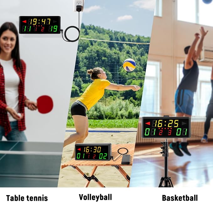 Samshow LED Electronic Scoreboard Digital Score Keeper with Remote & Tripod, Basketball Scoreboard with Shot Clock & Timer & 12/24h Real Time for Football/Corn Hole/ping Pong/Table Tennis