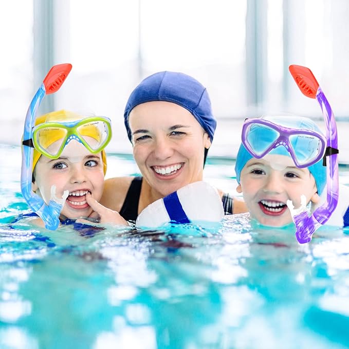 2 Sets Snorkeling Gear for Kids, Kids Snorkel Set for Ages 6-14, Dry Top Snorkel Mask Set for Youth Boys Girls Junior, Tempered Glass Diving Swimming Mask Goggles