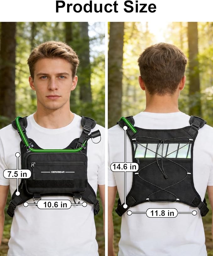 CEROBEAR Hydration Backpack Running Vest - Reflective Running Chest Pack with 2L TPU Water Bladder, Lightweight Breathable Water Backpack for Men Women, Ideal for Hiking Cycling Marathon