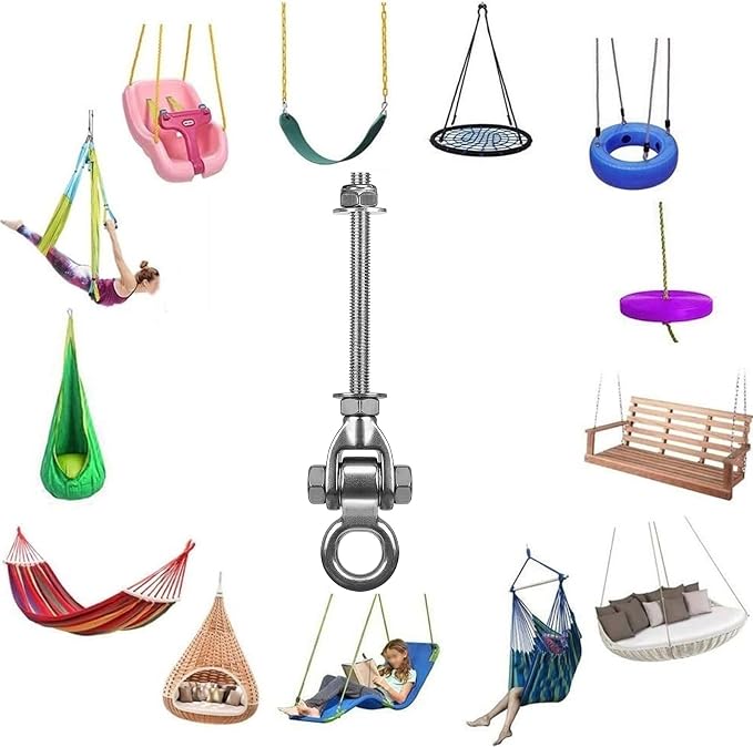 4-Pack Stainless Steel Swing Hangers Kit with 1500 LBS Load Capacity, Silent 180° Swing Heavy Duty Hanging Hardware with Carabiners for Porch Swing, Hammock, Sandbag, Indoor Outdoor Use