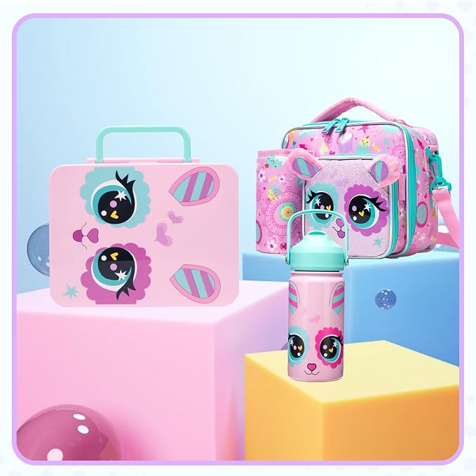 Bento Box for Kids with Ice Pack Lunch Box Girls with Lunch Bag,Stainless Steel Water Bottle Set Utensils Set Food Container for School Girls Kids