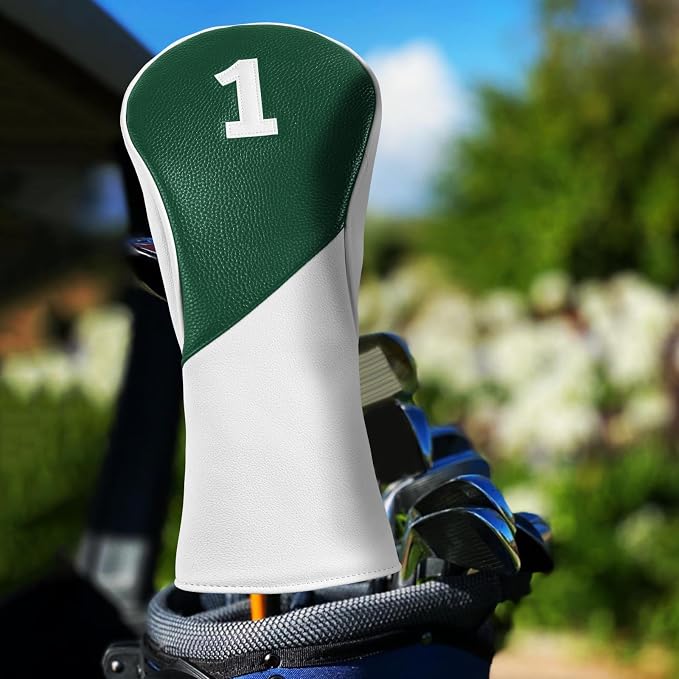 FINGER TEN Golf Club Head Covers for Woods Driver Fairway Hybrid with Interchangeable Number Tag 1 3 5 Premium Leather Headcovers for Women Men